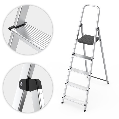 Drabina aluminiowa jednostronna 5 stopni składana z podestem 150 kg ModernHome
