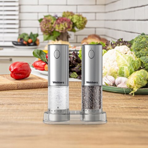 Elektryczny młynek do soli i pieprzu akumulatorowy USB zestaw 2 sztuki regulacja mielenia podświetlenie