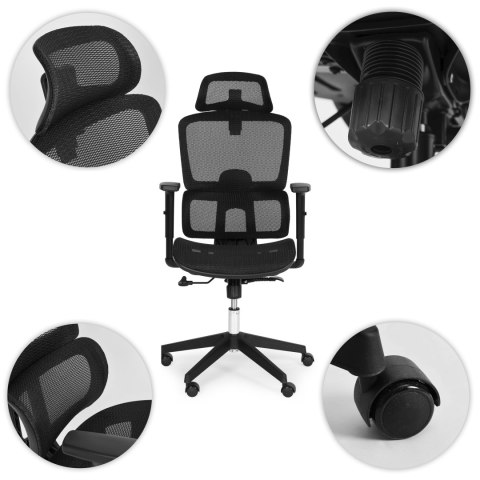 Fotel biurowy obrotowy ergonomiczny regulacja wysokości czarny ModernHome