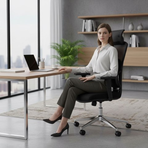 Fotel biurowy obrotowy ergonomiczny regulacja wysokości czarny ModernHome