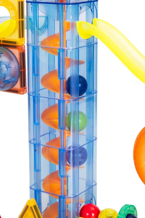 Klocki magnetyczne świecące konstrukcyjne tor kulkowy kulodrom 134 elementy