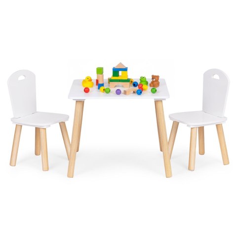 Zestaw mebli dla dzieci stolik + 2 krzesła białe ECOTOYS