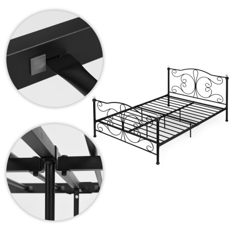 Łóżko metalowe 160x200 cm ze stelażem czarna rama kryształy ModernHome