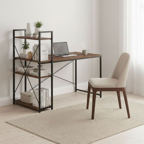 Biurko komputerowe szkolne 120x60 cm regał z 3 półkami ciemny orzech loft ModernHome