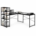 Biurko narożne z regałem 3 półki komputerowe czarne loftowe ModernHome