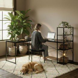 Biurko narożne z regałem 3 półki komputerowe czarne loftowe ModernHome