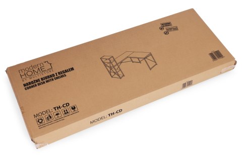 Biurko narożne z regałem 3 półki komputerowe postarzany orzech loftowe ModernHome