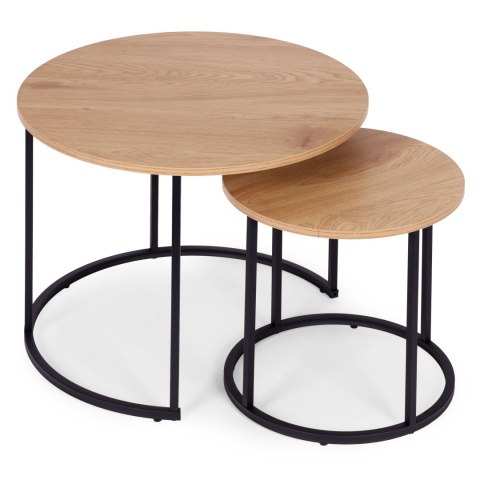 Zestaw stolików kawowych 2 szt. okrągłe jasny dąb loftowe ModernHome