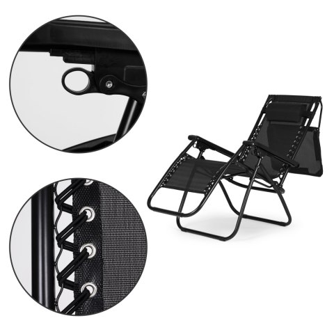 Leżak ogrodowy plażowy regulacja oparcia ruchomy daszek MultiGarden - czarny