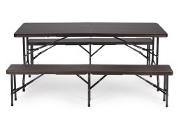 Zestaw cateringowy stół bankietowy 180 cm 2 ławki ratan brąz MultiGarden