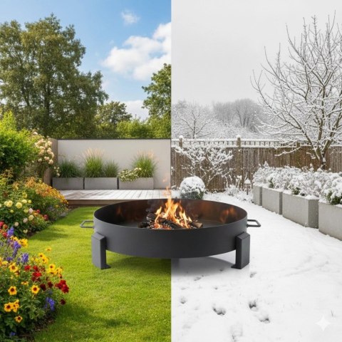 Duże solidne palenisko ogrodowe żeliwne 60 cm z uchwytami idealne do ogniska