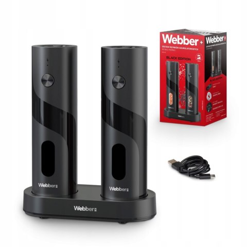 Elektryczny młynek do soli i pieprzu akumulatorowy USB zestaw 2 sztuki regulacja mielenia podświetlenie