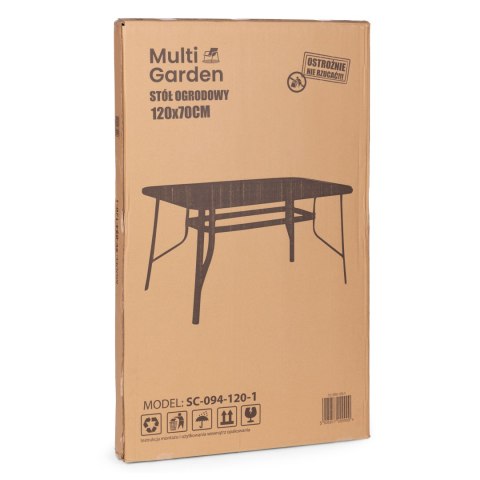 Stół ogrodowy 120x70 cm szkło hartowane otwór na parasol czarny MultiGarden