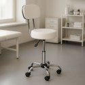 Stołek obrotowy z oparciem taboret kosmetyczny medyczny fotel regulowany biały ModernHome