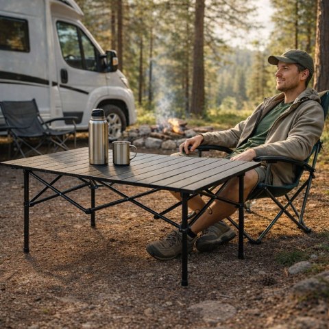 Stolik turystyczny składany 95x55 cm kempingowy z torbą czarny MultiGarden