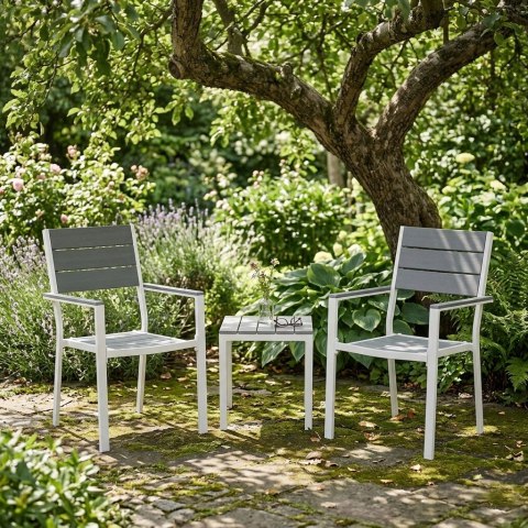 Zestaw 2 krzeseł ogrodowych na taras balkon stal HDPE szare białe MultiGarden