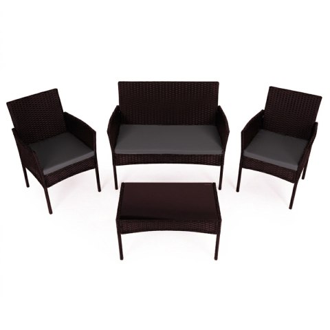 Komplet mebli ogrodowych z technorattanu ławka stolik krzesła ciemny brąz MultiGarden