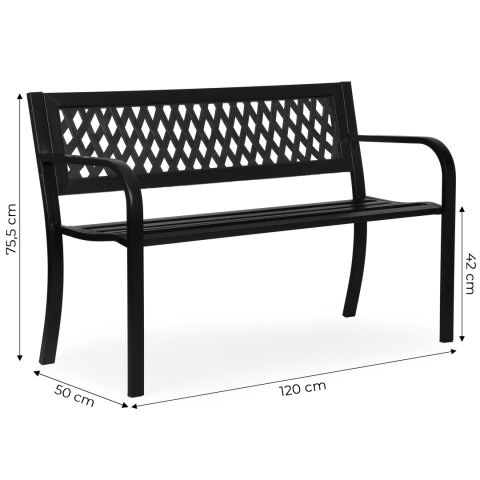 Ławka ogrodowa z ażurowym oparciem 120x50 cm metalowa parkowa czarna MultiGarden