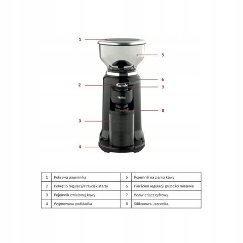 Młynek elektryczny żarnowy do kawy automatyczny 25 poziomów WEBBER CG6 180W