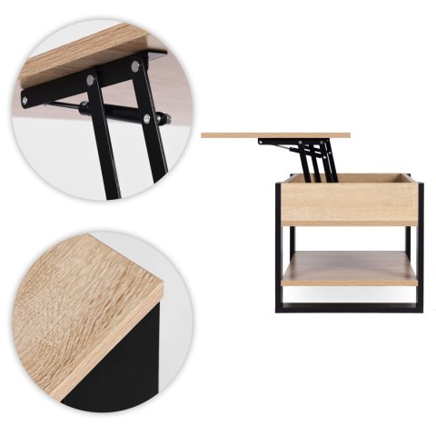 Stolik kawowy rozkładany blat podnoszony 90 cm schowek półka dąb sonoma ModernHome