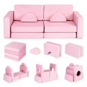 Sofa składana modułowa dla dzieci duża 2-osobowa DIY 10 miękkich poduch - różowa ECOTOYS