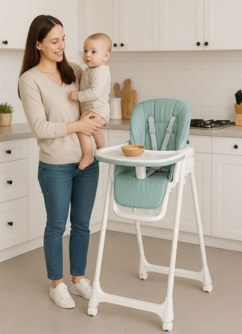 Krzesełko fotelik do karmienia regulacja wysokości ekoskóra pasy podwójna tacka ECOTOYS