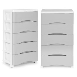 Regał z 5 wysuwanymi szufladami nogi z kółkami szary ModernHome