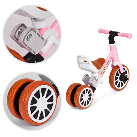 Rowerek trójkołowy biegowy z pedałami 2w1 różowy ECOTOYS