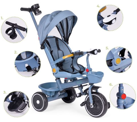 Rowerek trójkołowy spacerówka 2w1 obracane siedzisko składany daszek niebieski ECOTOYS