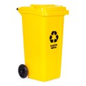 Kosz na smieci pojemnik 120L kubeł śmietnik żółty plastik gumowe koła