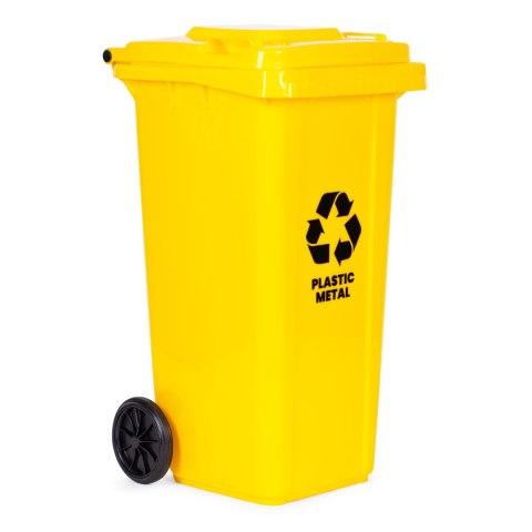 Kosz na smieci pojemnik 120L kubeł śmietnik żółty plastik gumowe koła